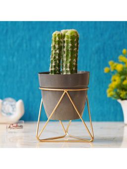 eCraftIndia - Black & Metal Planter Flower Vase Pot with Stand