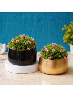 eCraftIndia - Black & Metal Planters Flower Vases Pots for Indoor Outdoor Plants Set of 2
