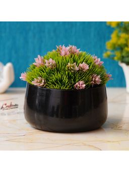 eCraftIndia - Black Metal Planter Flower Vase Pot for Indoor Outdoor Plants Set of 1