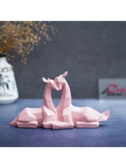 eCraftIndia - Set of 2 Pink Polyresin Geometric Hugging Deer Statue Decorative Showpiece
