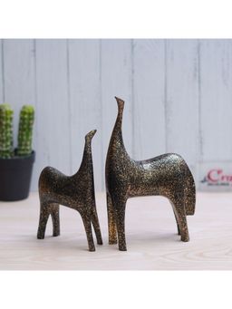 eCraftIndia - Set of 2 Black & Golden Horse Statues Decorative Animal Figurines