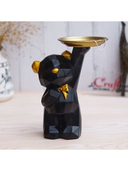 eCraftIndia - Geometric Black Standing Teddy Bear Statue Holding Tray Decorative Showpiece