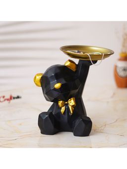 eCraftIndia - Geometric Black Sitting Teddy Bear Statue Holding Tray Decorative Showpiece