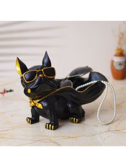 eCraftIndia - Black Bull Dog Statue in Glasses with Cape Serving Tray Animal Figurine