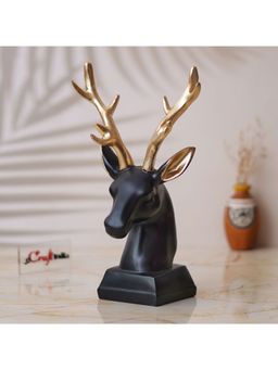 eCraftIndia - Black Polyresin Reindeer Head Statue with Golden Antlers Animal Showpiece