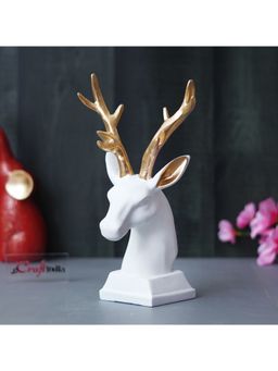eCraftIndia - White Polyresin Reindeer Head Statue with Golden Antlers Animal Showpiece