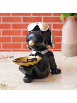 eCraftIndia - Black Bull Dog Statue Sitting with Glasses, Headset Animal Figurine
