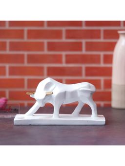 eCraftIndia - White Polyresin Majestic Charging Bull Statue for Home, Office Decoration