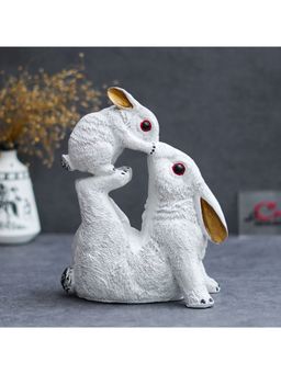 eCraftIndia - Gold and White Rabbit Statue with Bunny Animal Figurines for Home Decor