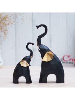 eCraftIndia - Set of 2 Gold & Black Elephant Statues Decorative Animal Showpieces