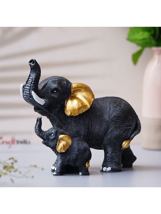 eCraftIndia Set of 2 Elephant With Baby Elephant Statues Animal Figurines