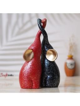 eCraftIndia - Set of 2 Black & Red Cute Elephant Statues Animal Figurines