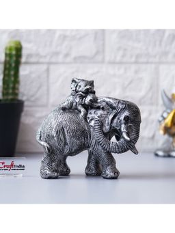 eCraftIndia - Polyresin Elephant Statue with Baby Elephant on his Back Decorative Showpiece