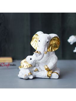 eCraftIndia - White Polyresin Small Elephant Family Mom and Baby Statue Animal Figurines