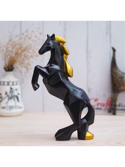 eCraftIndia - Black Polyresin Jumping Horse Statue with Golden Hair Animal Figurine