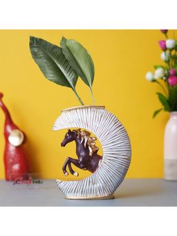 eCraftIndia - Black Horse with Golden Hair Flower Pot Animal Figurine Decorative Showpiece