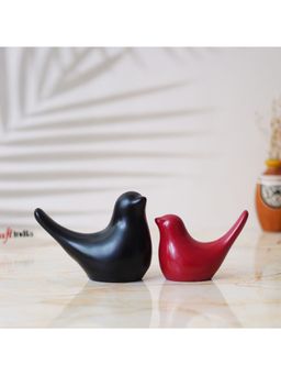 eCraftIndia - Set of 2 Black & Red Polyresin Cute Dove Bird Statues Bird Figurines