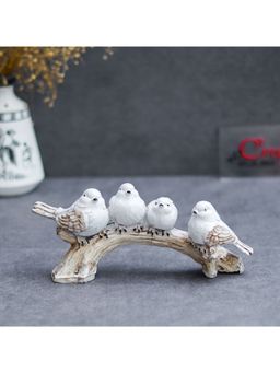 eCraftIndia - Polyresin Handcrafted 4 White Bird Statues Sitting on Tree Branch