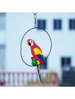 eCraftIndia - Polyresin Red Parrot Bird Figurine with Hanging Ring Decorative Showpiece