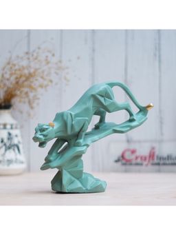eCraftIndia - Green Polyresin Black Panther Jaguar Statue On Rock Animal Showpiece