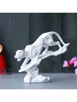 eCraftIndia - White Geometric Black Panther Statue on Rock Decorative Animal Figurine Showpiece