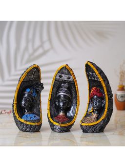eCraftIndia - Set Of 3 Multicolour Polyresin Handcrafted African Women Figurines