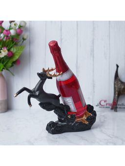 eCraftIndia - Black Polyresin Stotting Deer Statue Wine Holder, Majestic Animal Figurine