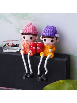 eCraftIndia - Cute Boy and Girl Doll Sitting Couple Statue Holding Heart "Love"
