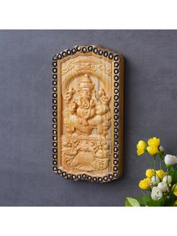eCraftIndia - Golden Wooden Handcrafted Religious Lord Ganesha Wall Hanging
