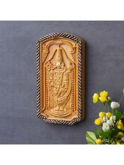 eCraftIndia - Golden Wooden Handcrafted God Tirupati Balaji Religious Wall Hanging