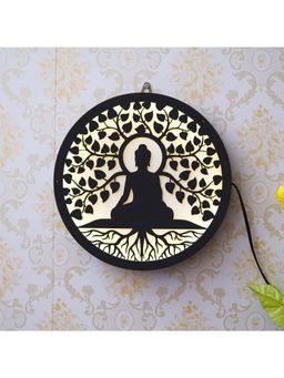 eCraftIndia - "Lord Buddha Sitting Under a Tree" Wooden Cutout LED Light Lamp Decorative Wall Hanging