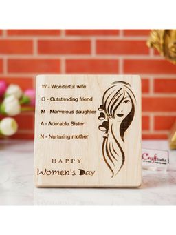 eCraftIndia - Brown "Happy Women's Day" Tabletop Wooden Showpiece