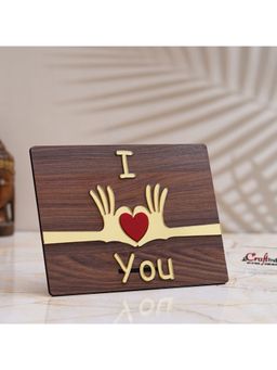 eCraftIndia - Brown & Red "I Love You" Wooden Decorative Showpiece