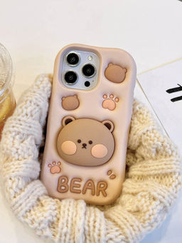 Treemoda - 3D Big Headed Bear Silicone Kickstand Case