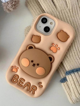 Treemoda - 3D Big Headed Bear Silicone Kickstand Case (iPhone 15)