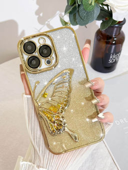Treemoda - Golden Butterfly Glitter Bling Camera Lens Protection TPU Case