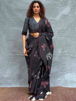 Chidiyaa - Raindrop Blockprinted Cotton Saree