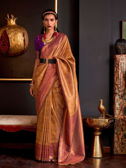 Odette - Women Gold Silk Blend Woven Saree with Unstitched Blouse