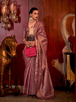 Odette - Women Wine Silk Blend Woven Saree with Unstitched Blouse