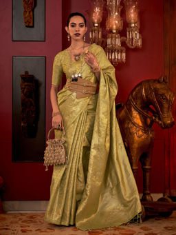 Odette - Women Green Silk Blend Woven Saree with Unstitched Blouse