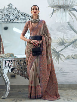 Odette - Women Grey Silk Blend Woven Saree with Unstitched Blouse