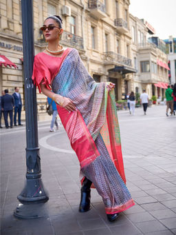 Odette - Women Multi-Color Viscose Printed Saree with Unstitched Blouse