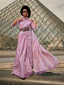 Odette - Women Lavender Silk Blend Woven Saree with Unstitched Blouse