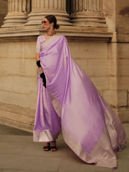 Odette - Women Lavender Silk Blend Woven Saree with Unstitched Blouse