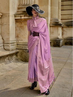 Odette - Women Lavender Silk Blend Woven Saree with Unstitched Blouse