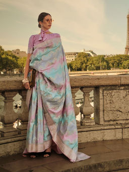 Odette - Women Multi-Color Silk Blend Woven Saree with Unstitched Blouse