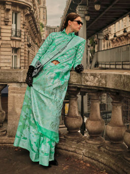 Odette - Women Green Organza Paisley Saree with Unstitched Blouse