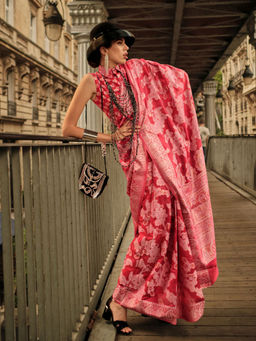 Odette - Women Red Organza Paisley Saree with Unstitched Blouse