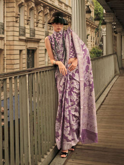 Odette - Women Purple Organza Paisley Saree with Unstitched Blouse