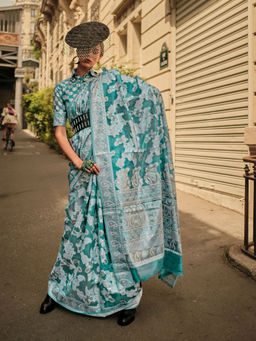 Odette - Women Green Organza Paisley Saree with Unstitched Blouse